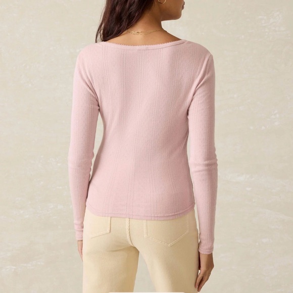 Faherty Pacific Pointelle Top Blush Long Sleeve Feminine Delicate Scoop Neck - Picture 10 of 12
